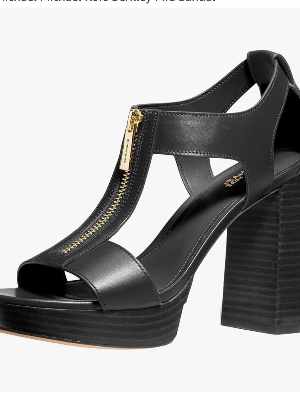 New Michael Kors Black Leather Block-Heel Zip Berkley Platform Sandal sz 11